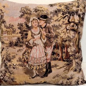 Vintage French Country Farmhouse Equestrian Tapestry Pillow-18”